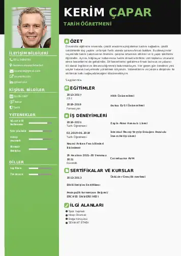 Tarih Öğretmeni Cv Örnekleri cv indir